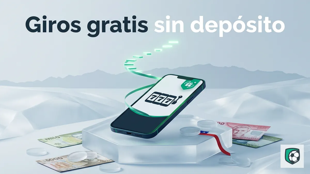 Celular con un ícono de giros gratis y escalera de luz verde representando la promoción sin depósito de Ivibet Chile